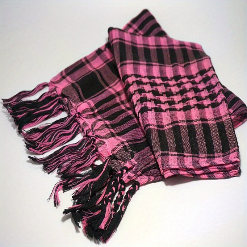 Eyicmarn Women Mens Plaid Tassel Arab Shemagh KeffIyeh Scarf Wrap