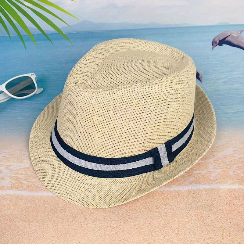 Mens Panama Striped Straw Hat Sun Hat For Adult Ideal Choice For