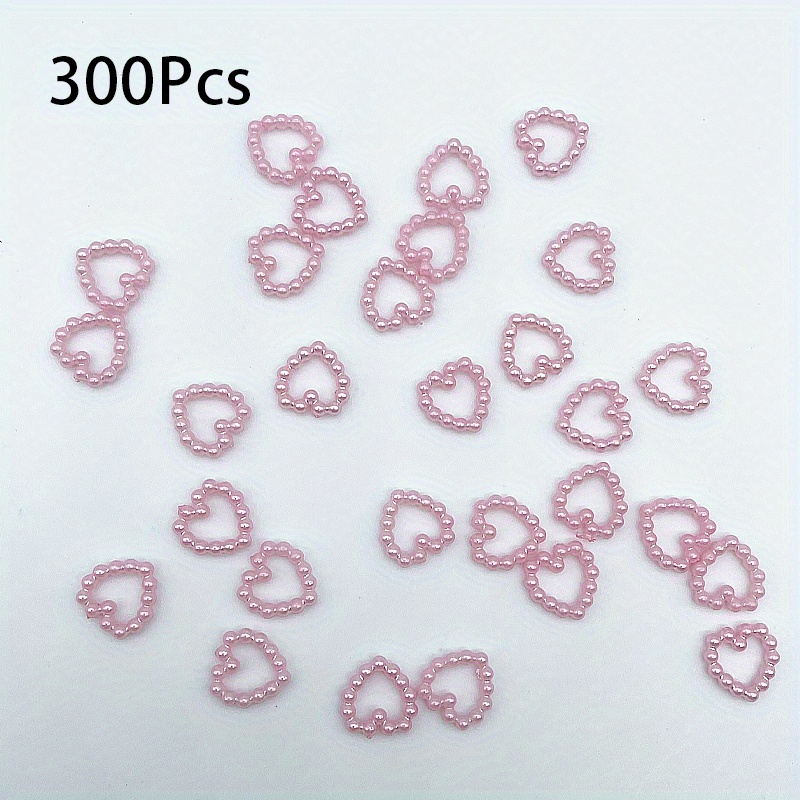 550Pcs Color Pearls Heart Nail Charms Mixed Sizes Flatback Hollow