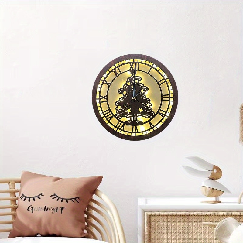 Retro Wooden Christmas LED Lamp with Clock Function