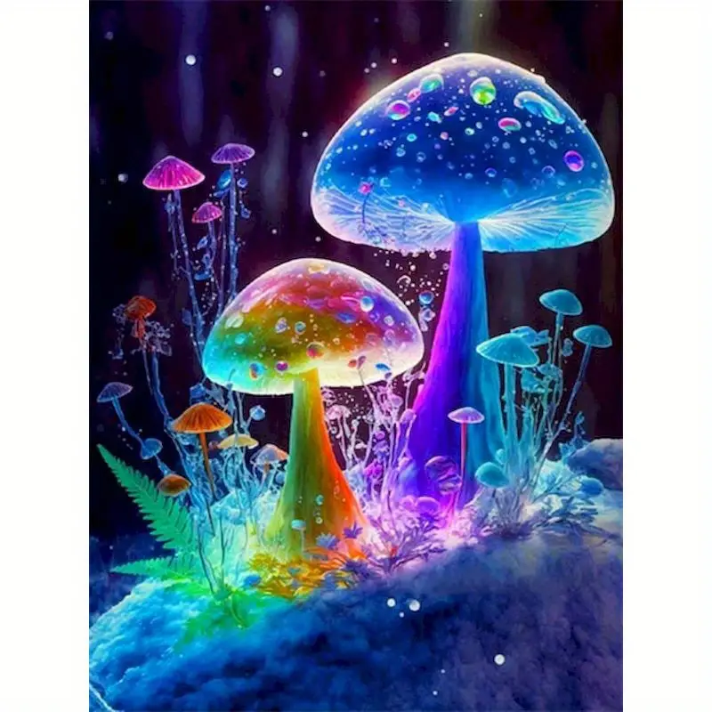 Framed Night Mushroom World DIY Oil Painting Kit on Canvas Paint by Numbers  for Adults Beginner & Kids with Paintbrushes and Acrylic Pigment Arts Craft  for Home Wall Decor Children's Gift 40x50cm 