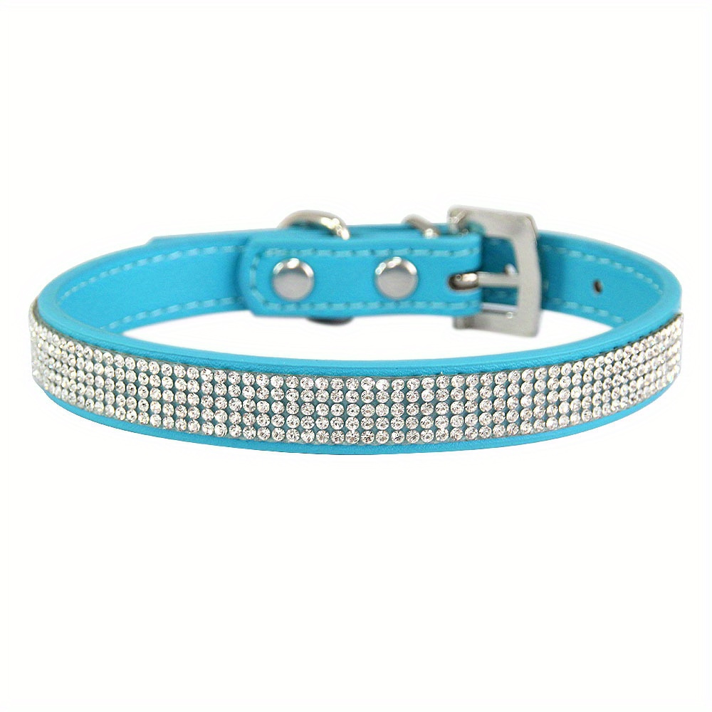 Adjustable Rhinestone Bling Leather Collar for Cats and Puppies