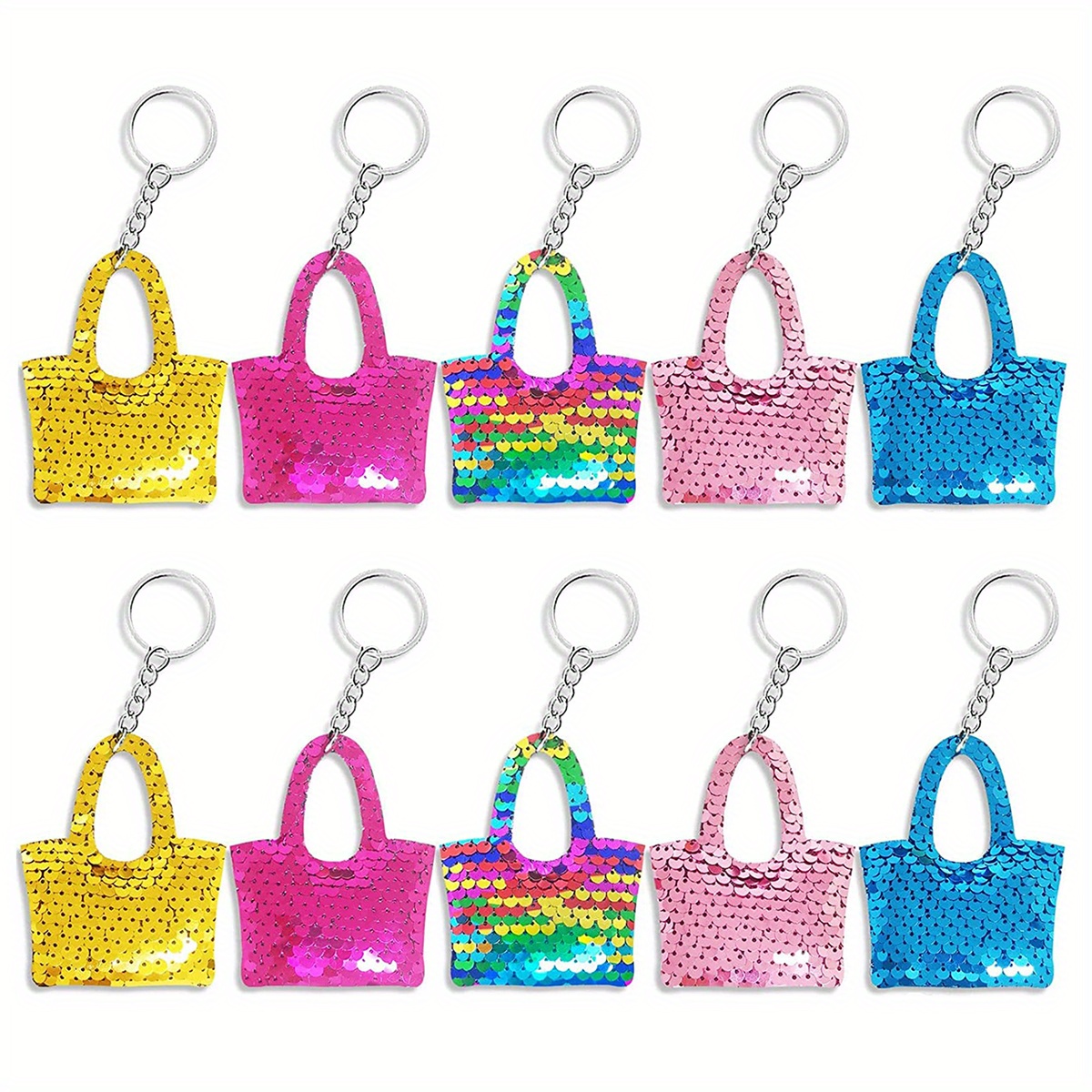 TEMU 10pcs Sequin Handbag Shape Keychain Pendant Glitter Key Ring Bag Ornament Accessories