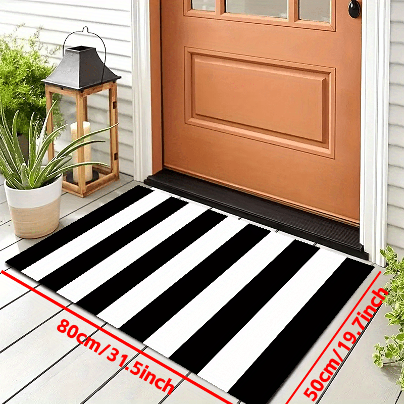 Black and White Striped Outdoor Rug 27.5x43 Cotton Hand-Woven Reversible  Foldable Washable Area Rug for Layered Door Mats Porch/Front Door