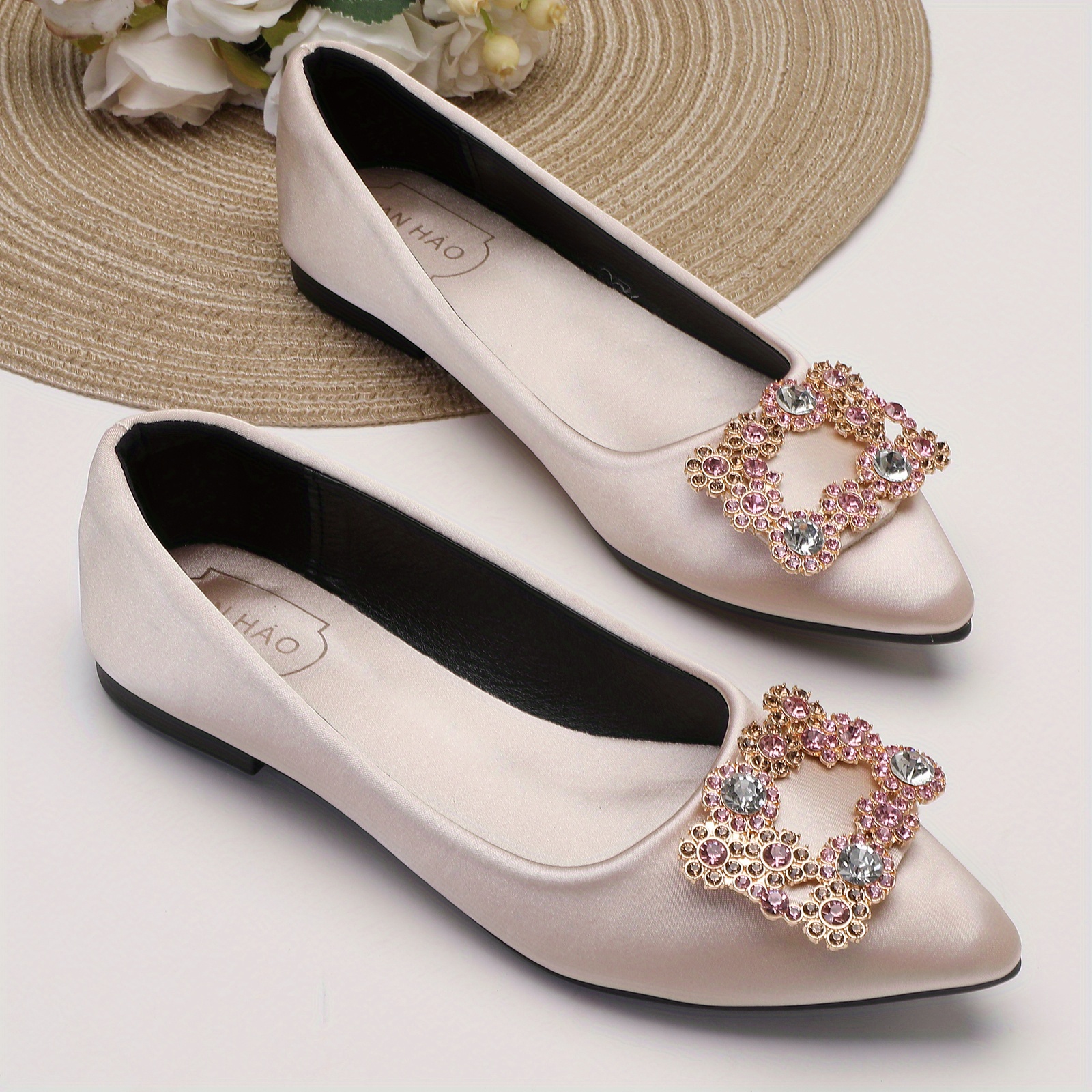 Women's Satine Ballet Flats Elegant Flower Rhinestone Decor - Temu