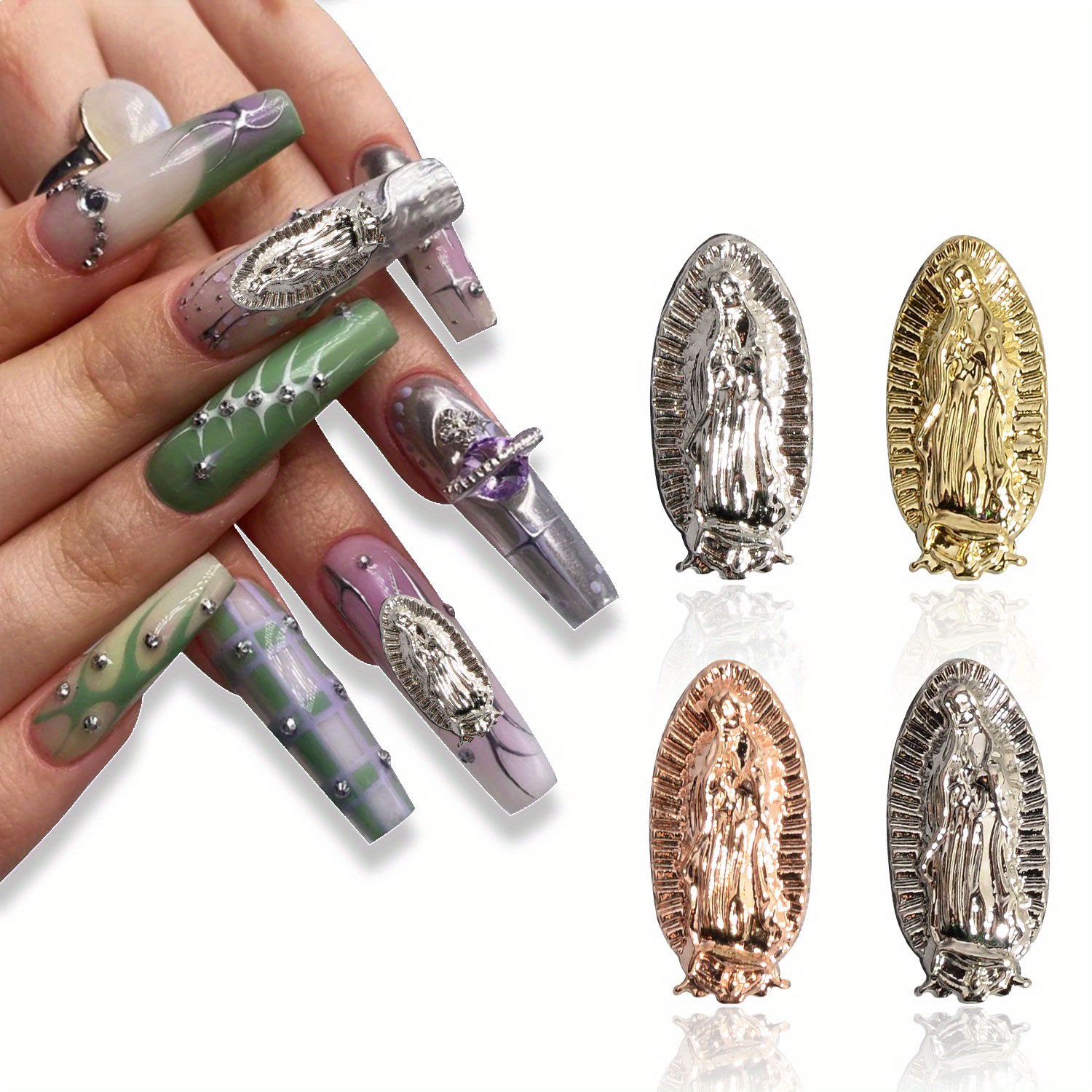 San Judas Virgin Mary Nail Charms With Rhinestones - Temu