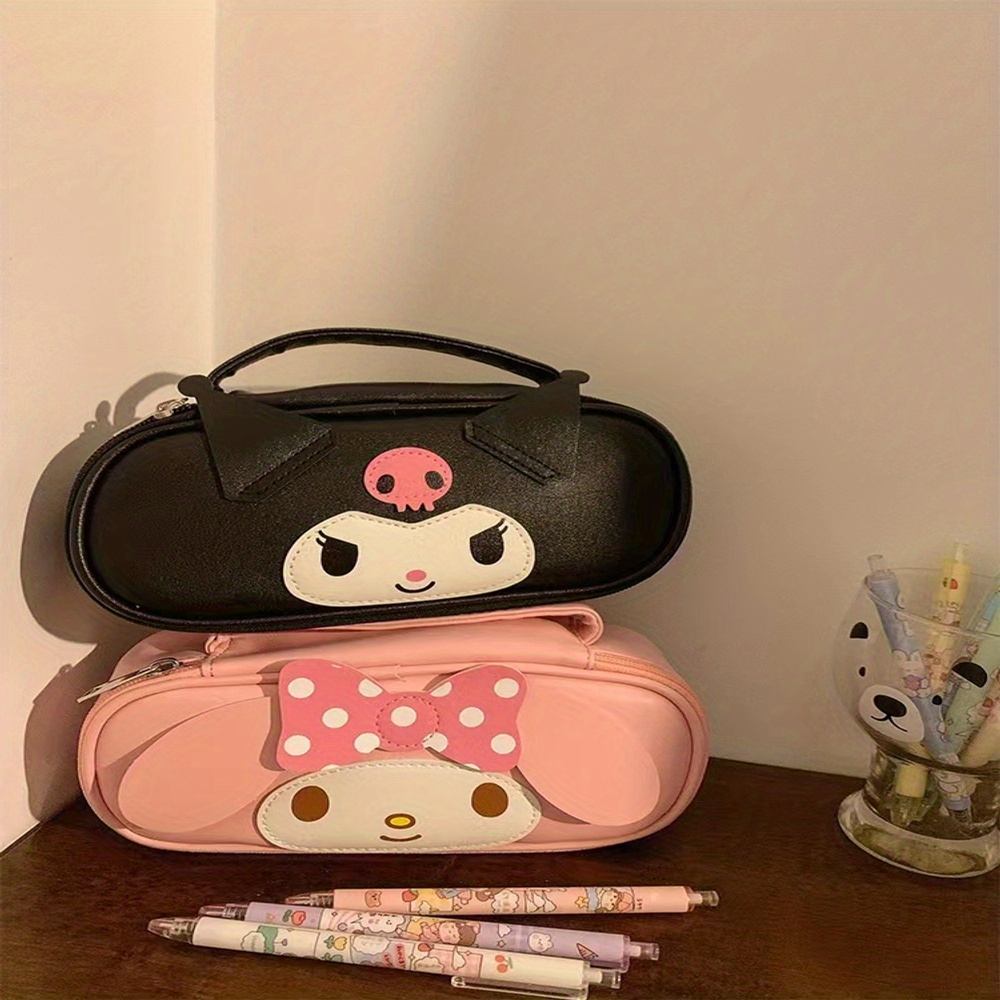 Kawaii My Melody Cinnamoroll Kuromi Double Layer Large Capacity Pencil Case  Sanrioed Anime Girl Heart Waterproof Cosmetic Bag