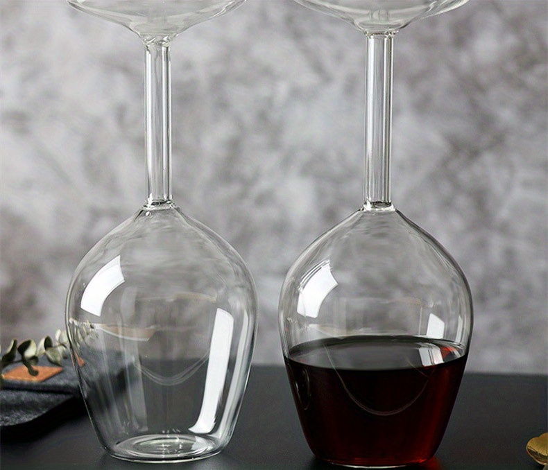 1pc 13.5oz BPA-Free Reusable Upside-Down Wine Goblet Glass - Hawaiian-Inspired Design, Hand Wash Only, Recyclable & Multi-Purpose for Home Bars, Restaurants, Parties, Home Bar Accessory | Elegant Glassware | Clear Glass Construction