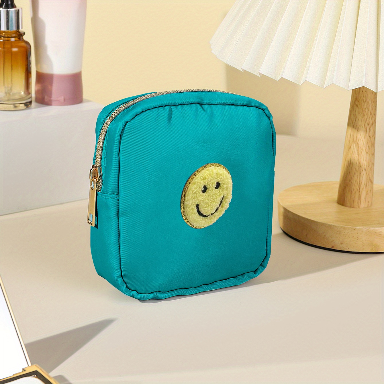 Chenille Patched Sanitary Napkin Storage Bag Zipper Pouch