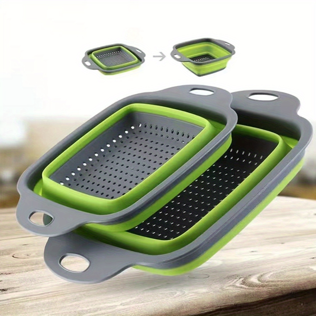 TEMU 2pcs, Silicone Colander, Foldable Silicone Colander, Vegetable Washing Basket Strainer, Household Fruit Washing Basket Strainer, Kitchen Sink