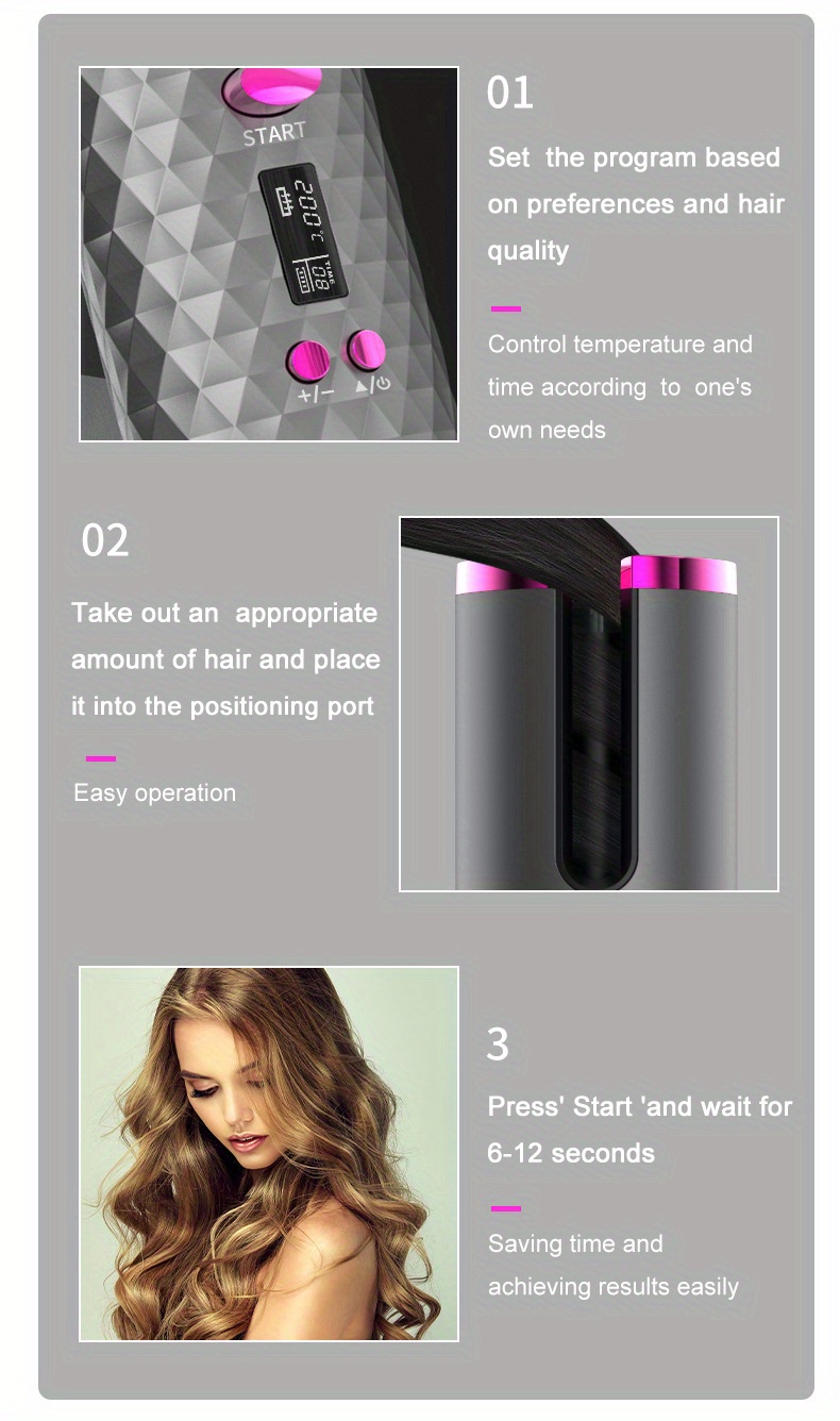 wireless hair curler usb automatic hair curler cordless portable curling rotating wand for hair styling details 5