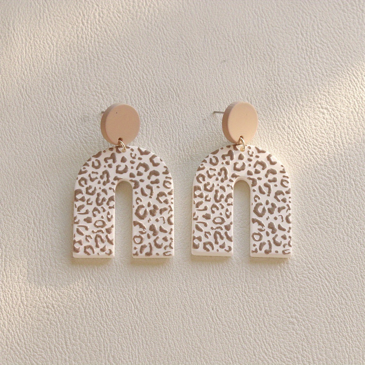 U Shape Leopard Pattern Handmade Soft Polymer Dangle Earrings Retro Vacation Style Acrylic Jewelry Trendy Female Gift