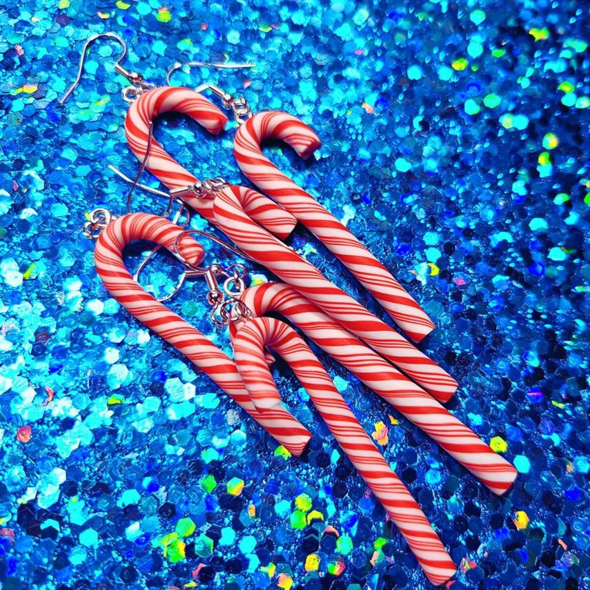 Christmas Candy Cane Design Dangle Earrings Cute School - Temu