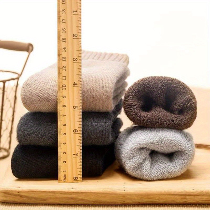 1pair Men's Thick Warm Crew Socks For Winter, Casual Plain Color Terry Socks, Men's Socks