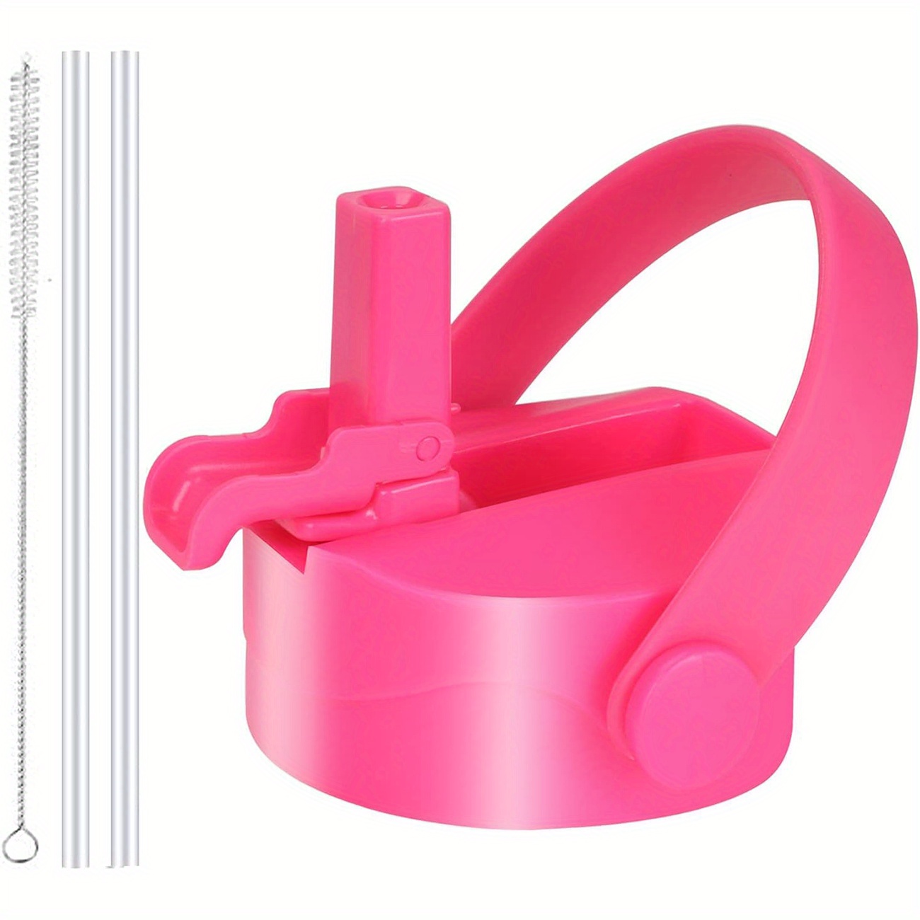 Wide Mouth Flip Straw Lid with Paracord Handle & Silicone Straw for Hydro Flask Pink