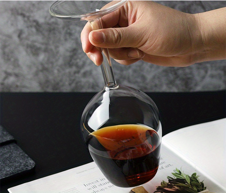 1pc 13.5oz BPA-Free Reusable Upside-Down Wine Goblet Glass - Hawaiian-Inspired Design, Hand Wash Only, Recyclable & Multi-Purpose for Home Bars, Restaurants, Parties, Home Bar Accessory | Elegant Glassware | Clear Glass Construction