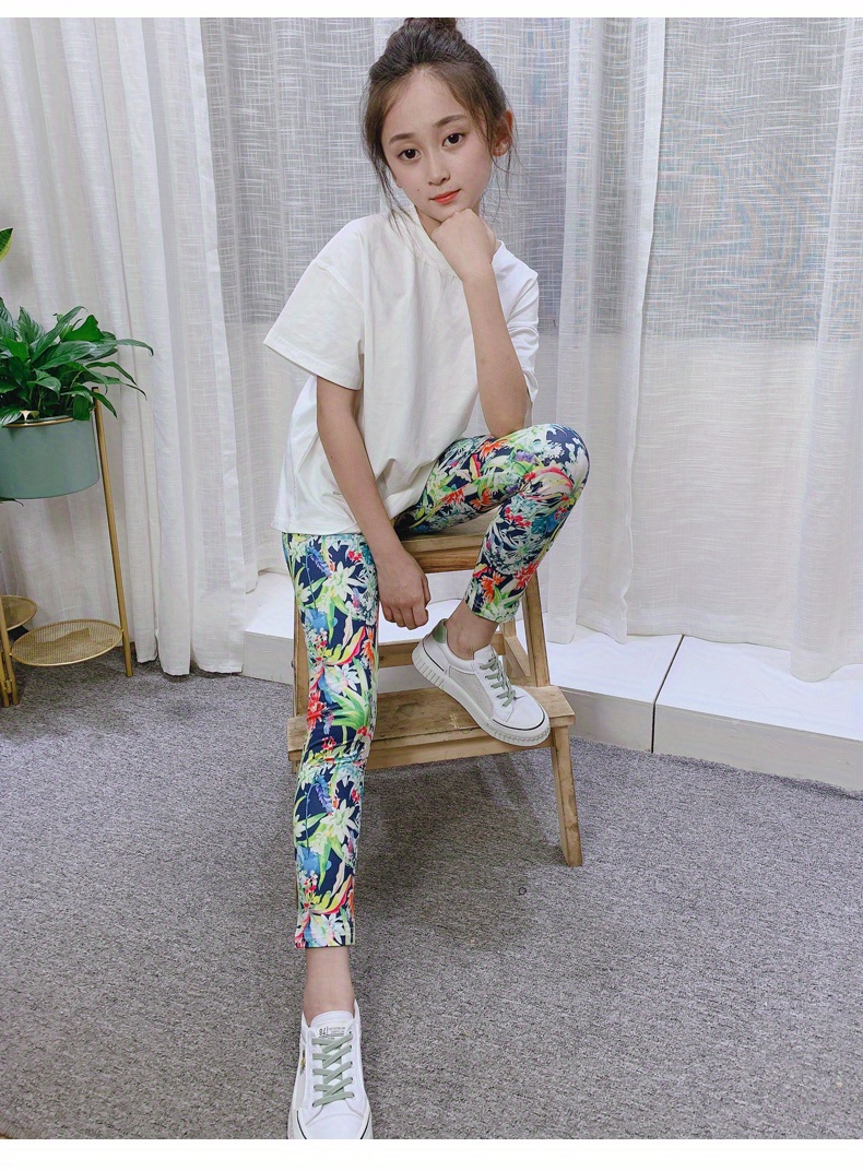 3 14 Years Girls' Trendy Floral Print Leggings Pants Thin - Temu