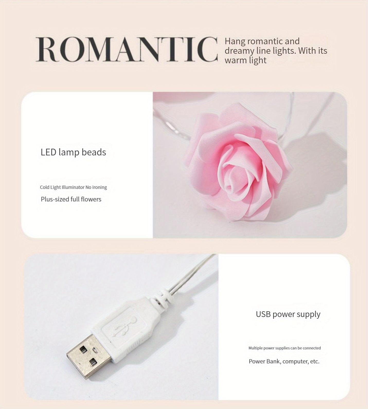 1pc usb led rose string lights 20 bubble flower fairy lights for party surprise valentines day wedding room garden and outdoor decoration soft and romantic ambiance details 4