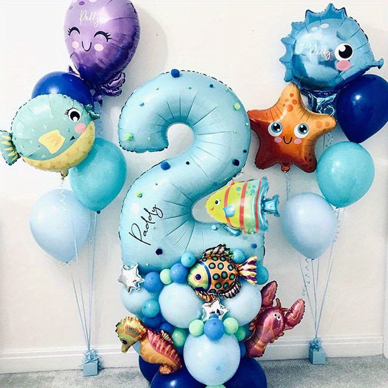 Shark Happy Birthday Foil Balloon Set Ocean Theme Birthday - Temu