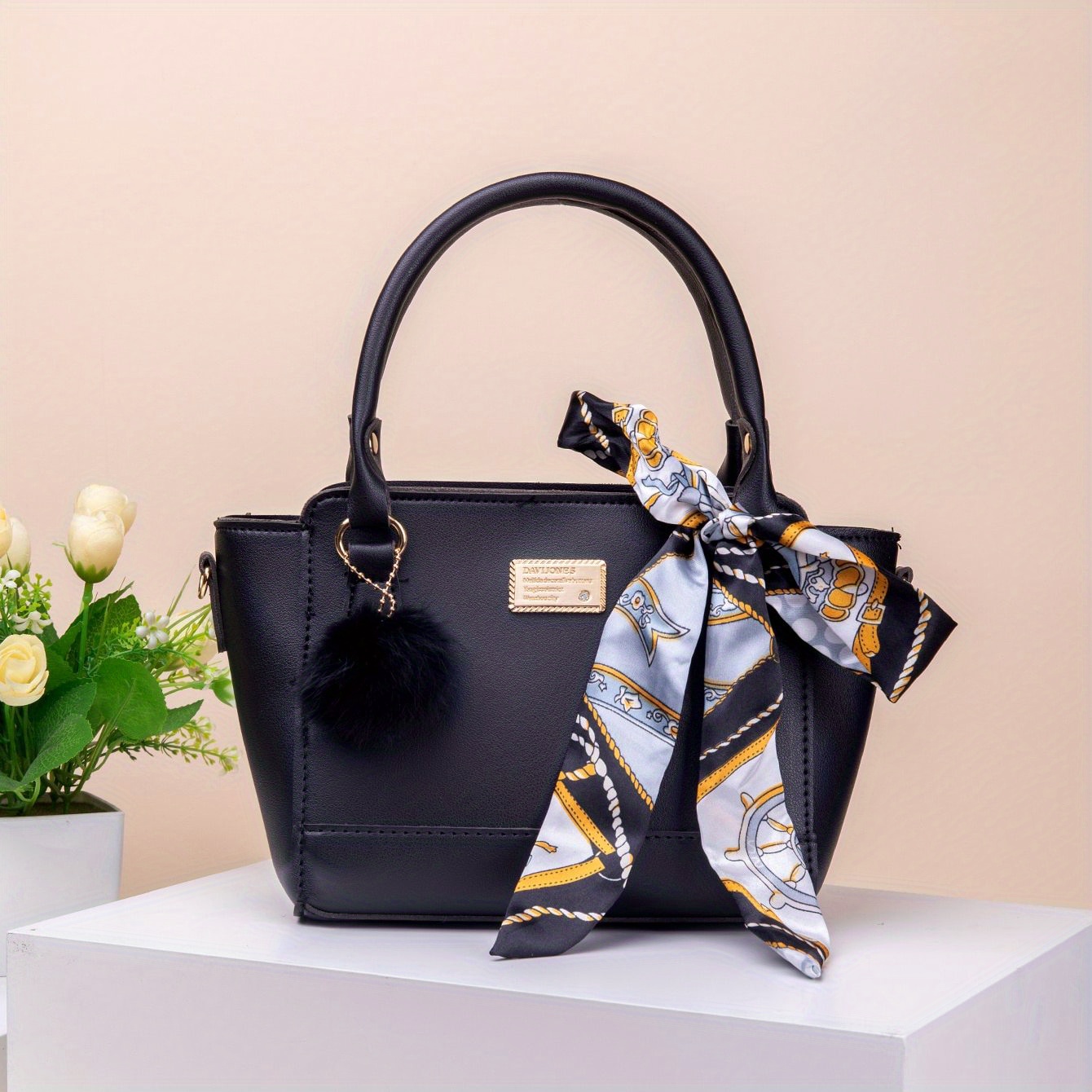 Women Black Solid Scarf Tote Bag