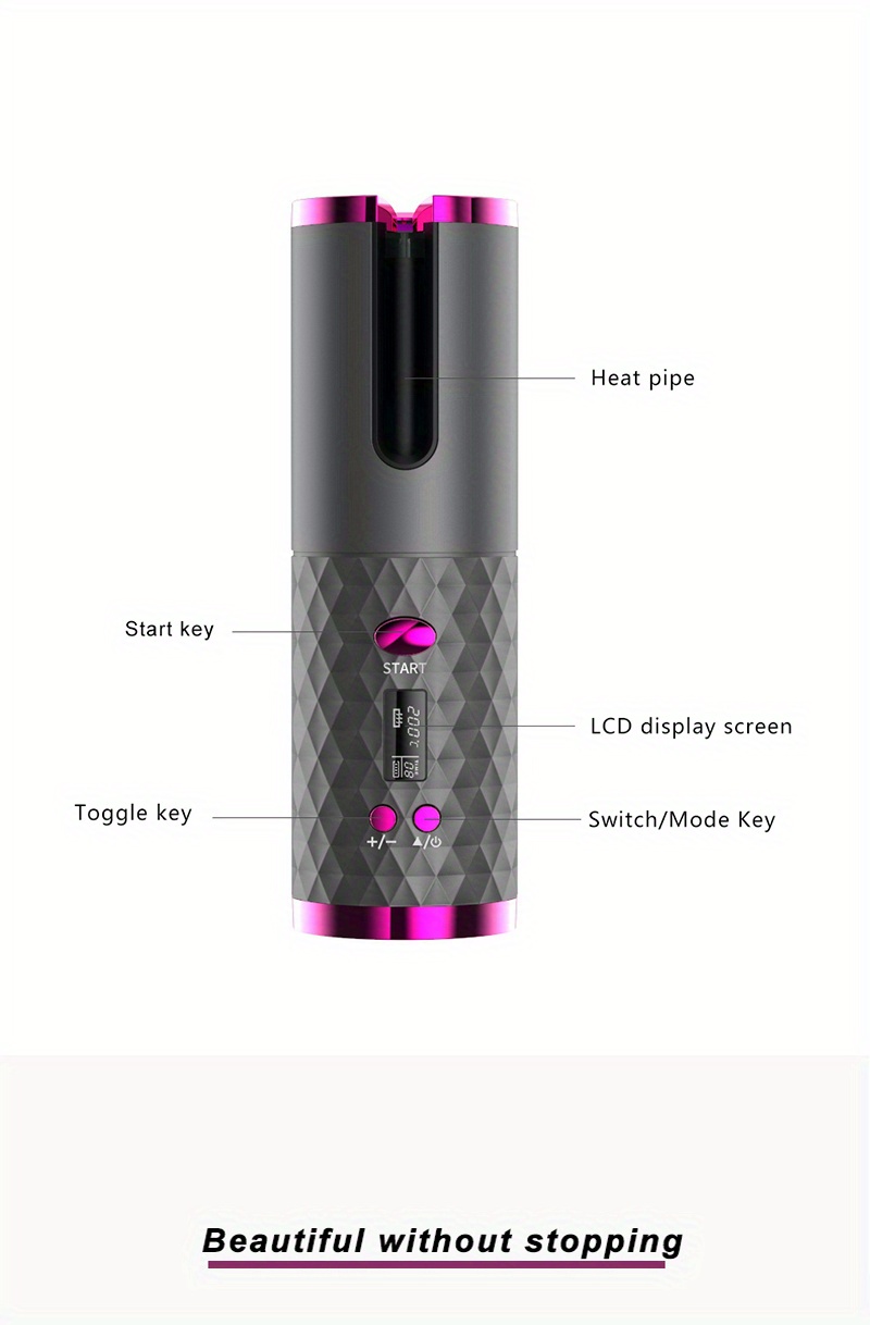 wireless hair curler usb automatic hair curler cordless portable curling rotating wand for hair styling details 6