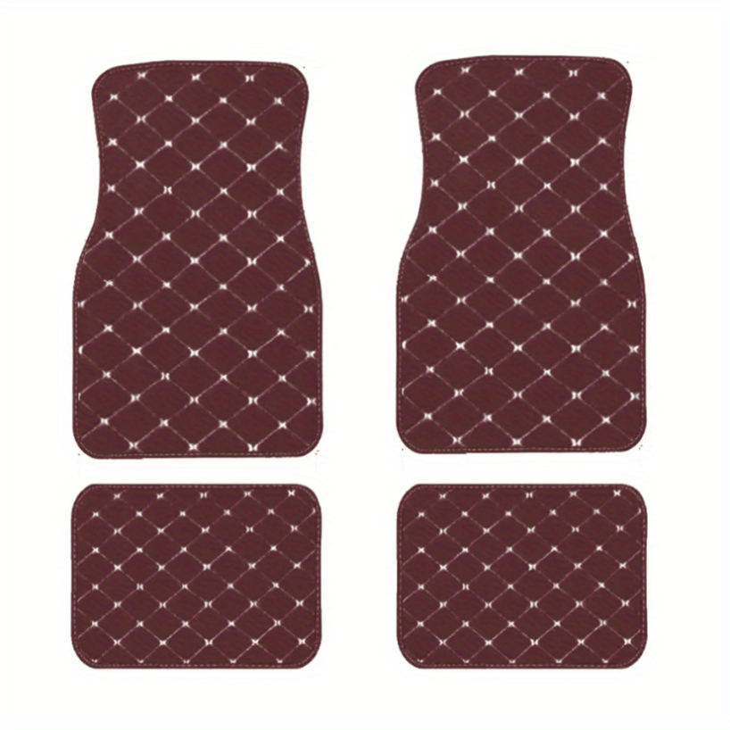4pcs Leather Car Floor Mats Universal Carpet - Coffee Color