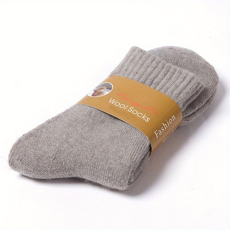 1pair Men's Thick Warm Crew Socks For Winter, Casual Plain Color Terry Socks, Men's Socks