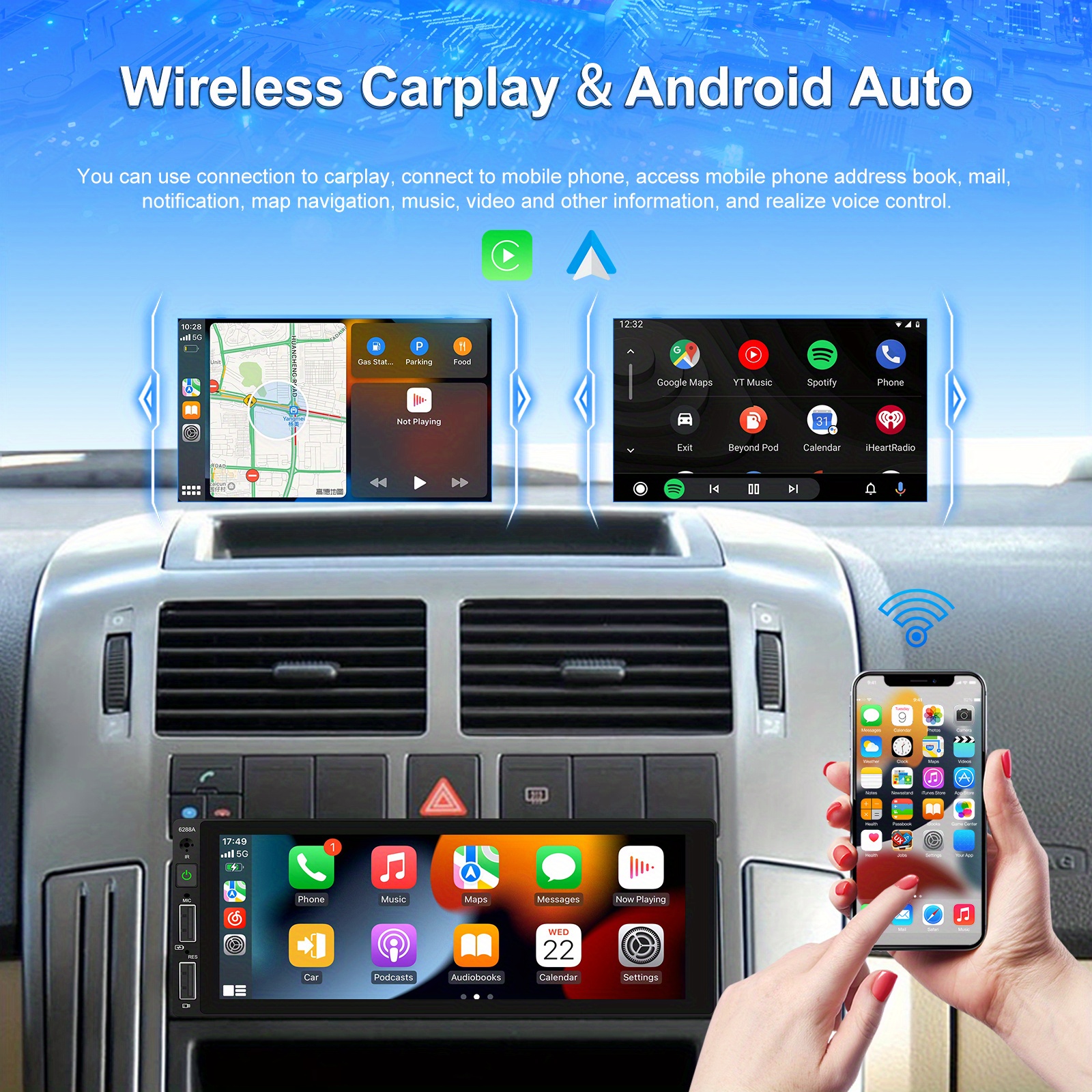 Pantalla Coche CAR Play / Android Auto / Transmisor FM / AUX / Camara Touch  Black - 55040463
