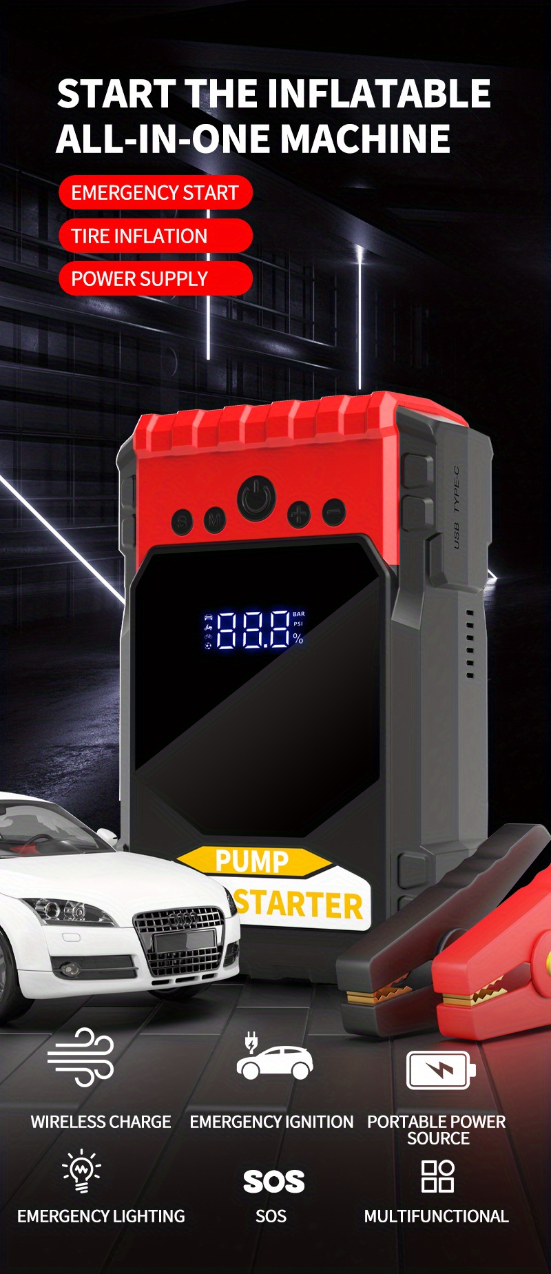 Jump Start Car Instantly 8000mah 12v Auto Starting Car Jump Starter -  Automotive - Temu United Kingdom