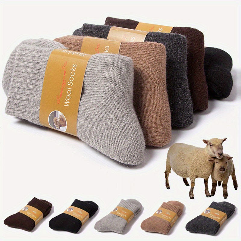 1pair Men's Thick Warm Crew Socks For Winter, Casual Plain Color Terry Socks, Men's Socks