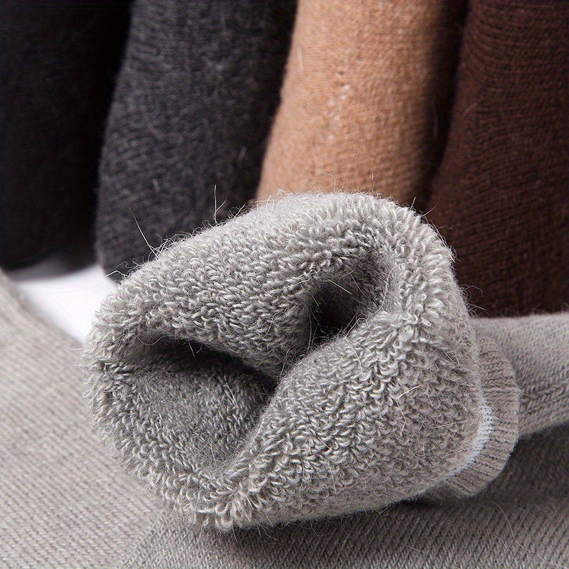 1pair Men's Thick Warm Crew Socks For Winter, Casual Plain Color Terry Socks, Men's Socks