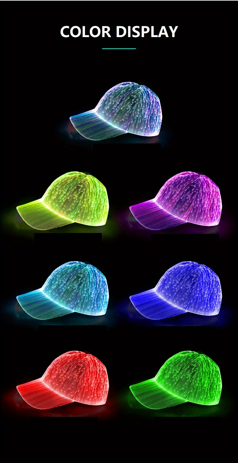 Led Light Hat Men 7 Colors Glow Hat Fiber Optic Rave - Temu