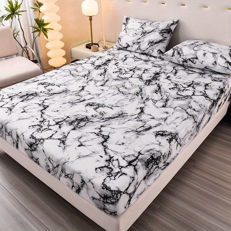 Fitted Sheet Set, Dustproof Non-slip Skin-friendly Fitted Sheet, Marble  Print Anti-slip Thickened Bedding Set For Bedroom Guest Room Hotel (  *fitted Sheet + *pillowcase, Without Core) - Temu