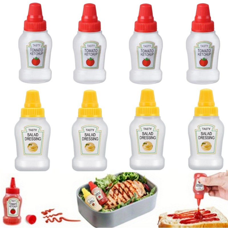 4pcs Mini Portable Sauce Bottles For Bento Box, Japanese-style Salad  Dressing & Ketchup Dispenser, Plastic Condiment Squeeze Bottle