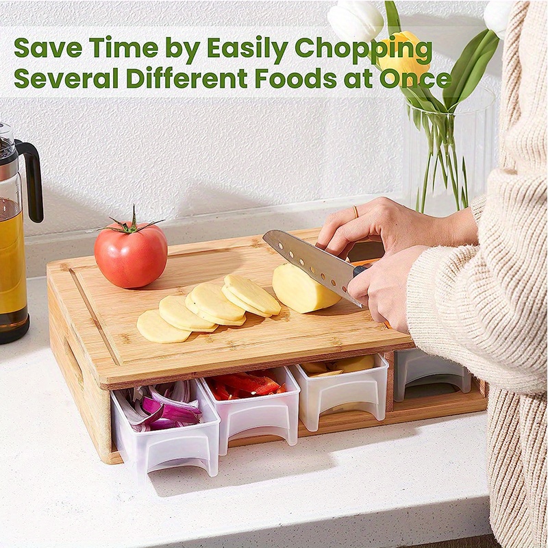 Chopping Board Bamboo Cutting Board With Containers And - Temu