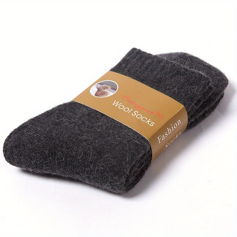 1pair Men's Thick Warm Crew Socks For Winter, Casual Plain Color Terry Socks, Men's Socks
