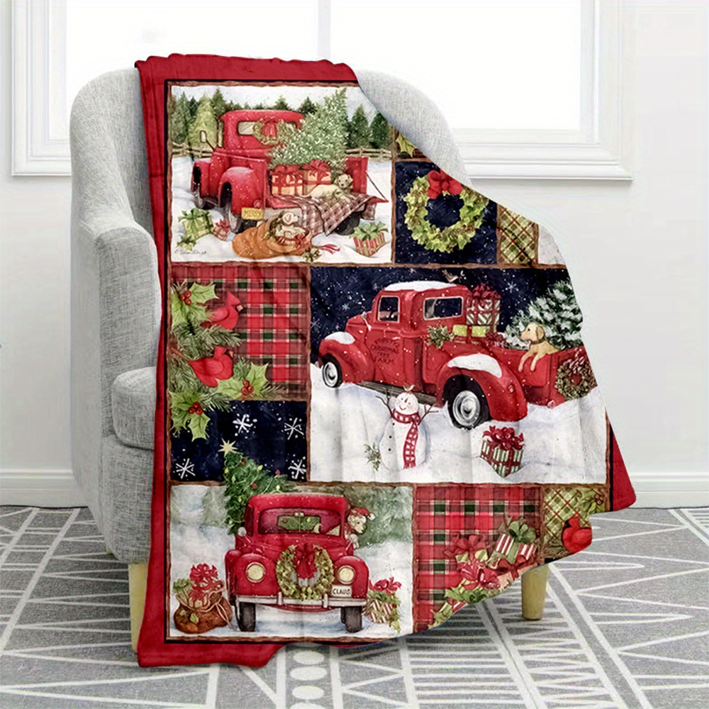 TEMU 1pc Christmas Element Print Blanket, Soft Cozy Throw Blanket Nap Blanket For Travel Sofa Bed Office Home Decor, Christmas Holiday Gift Blanket For Boys Girls Adults, Available All Season