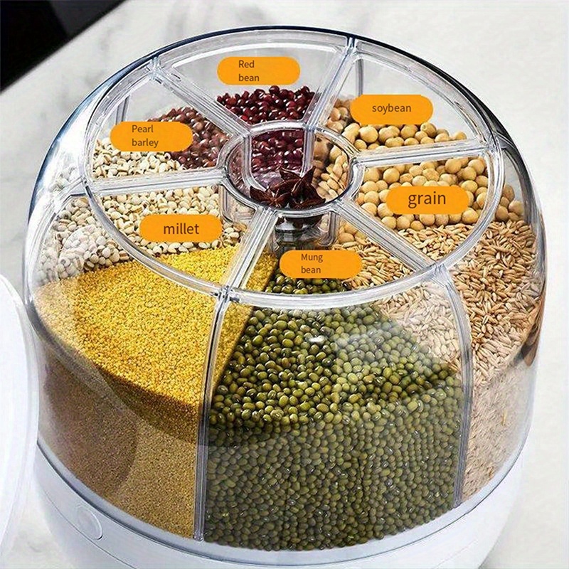  Grain storage container, sealed food container, breakfast grain  distributor, large export, double cover divided into four compartments,  Storable 3 liters of grain, sugar, flour, rice, nuts, snacks.: Home &  Kitchen