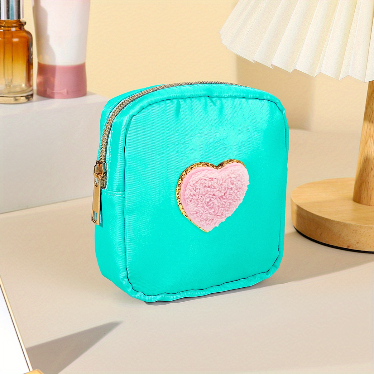 Chenille Patched Sanitary Napkin Storage Bag Zipper Pouch