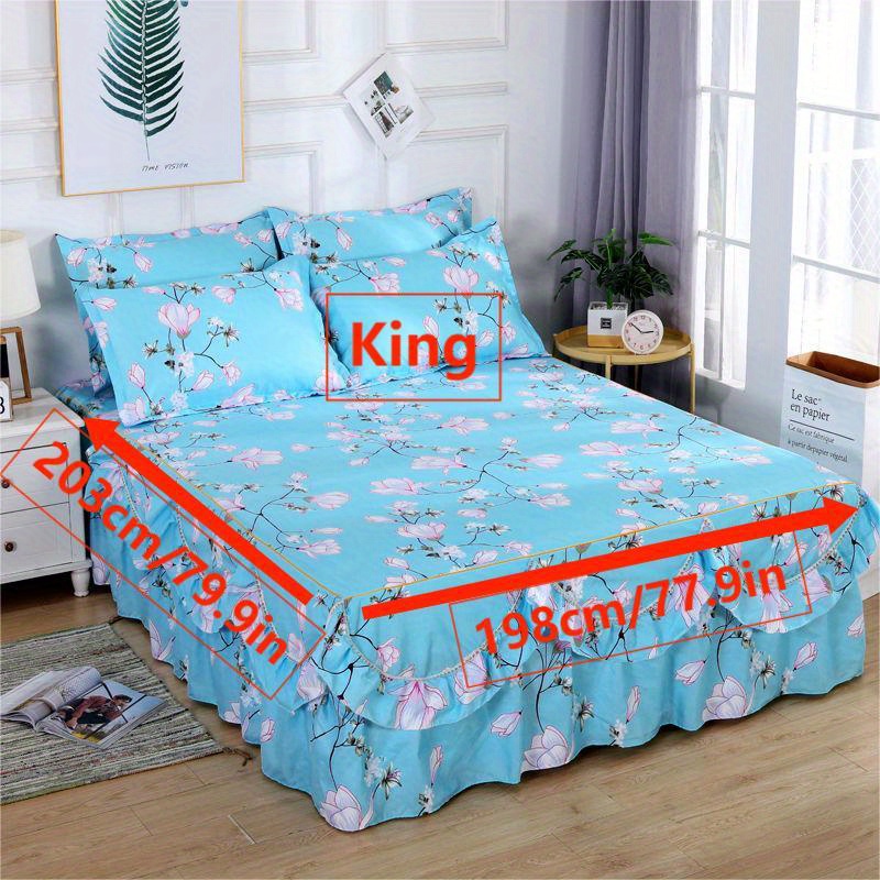 3pcs Flower Love Printed Macrame Bed Skirt Set Non Slip Machine