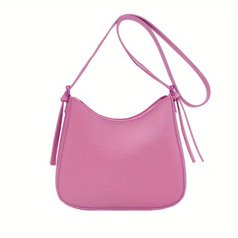 Minimalist Hobo Bag Medium Zipper Pu Pink