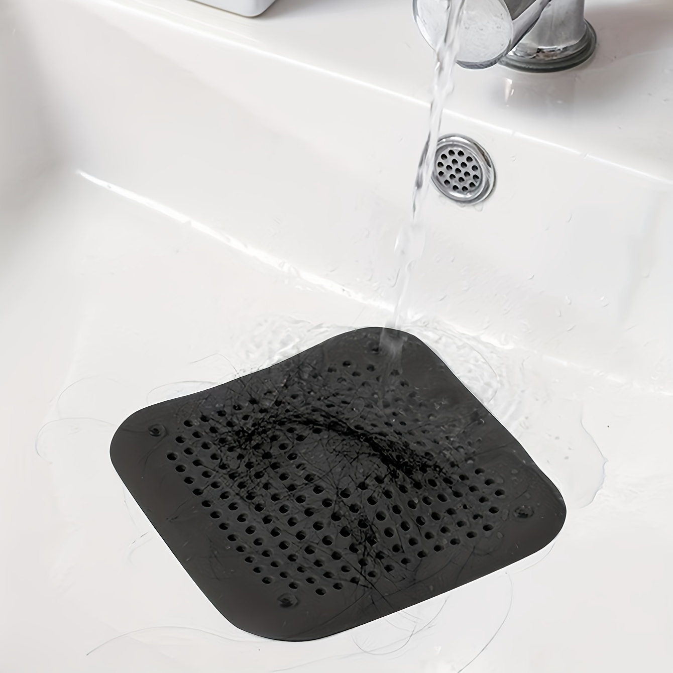Dropship Square Hair Drain Cover For Filter Shower; Drain Protection Flat Strainer  Stopper With 4 Suction Cups; Sink Drain For Bathroom to Sell Online at a  Lower Price