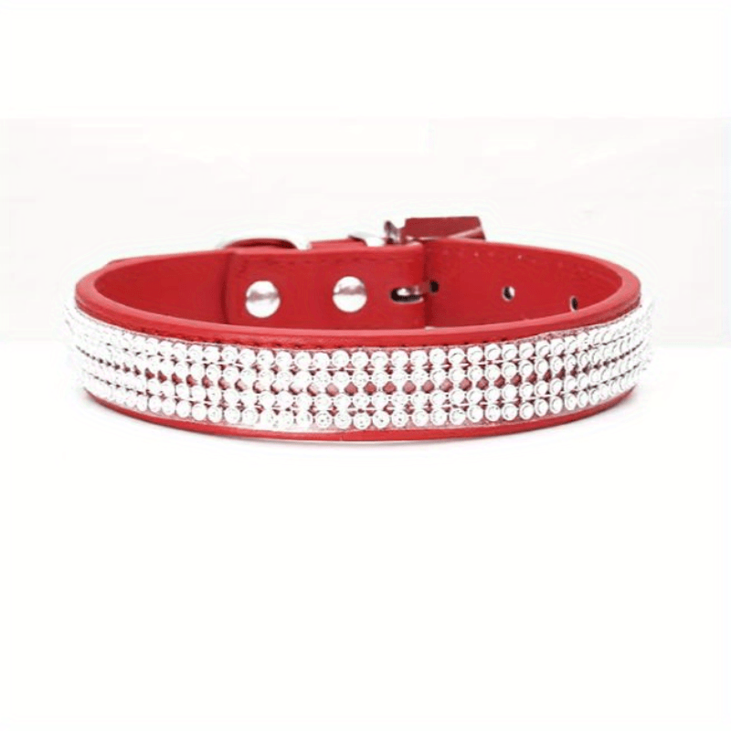 Adjustable Rhinestone Bling Leather Collar for Cats and Puppies