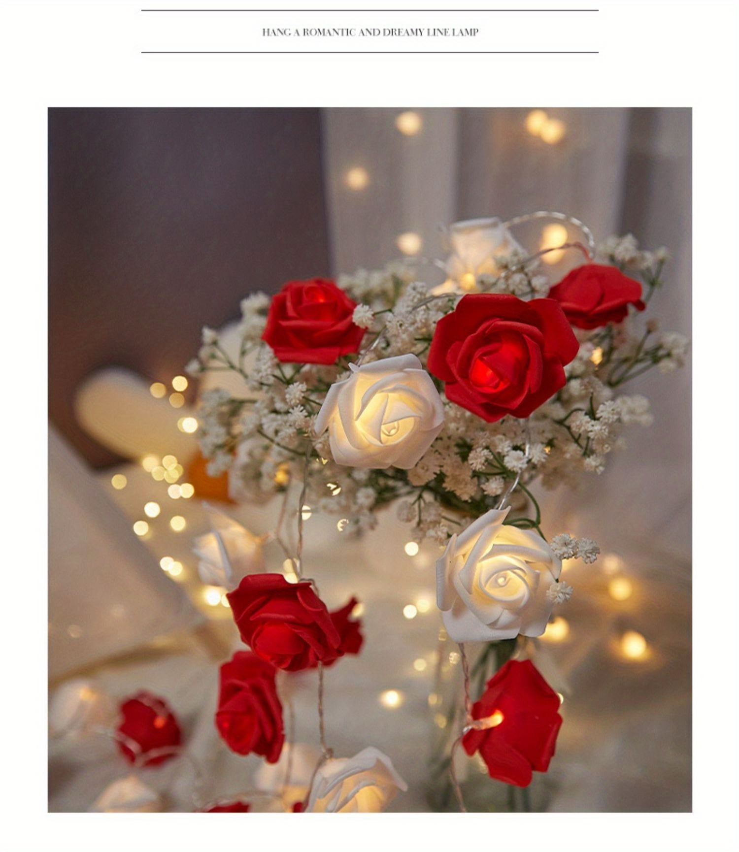 1pc usb led rose string lights 20 bubble flower fairy lights for party surprise valentines day wedding room garden and outdoor decoration soft and romantic ambiance details 6