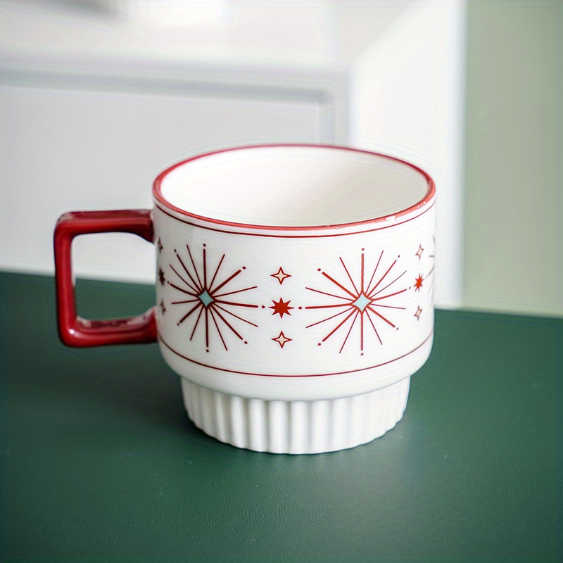 Flower Pattern Coffee Mug, Stackable Porcelain Coffee Cups, Boho