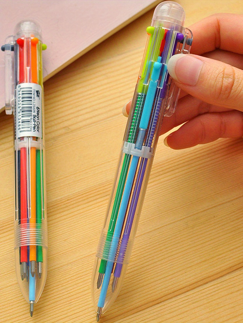 50 Pack Multicolor Ballpoint Fun Pens 0.5mm 6-in-1 Rainbow Retractable Pens  Kids Office