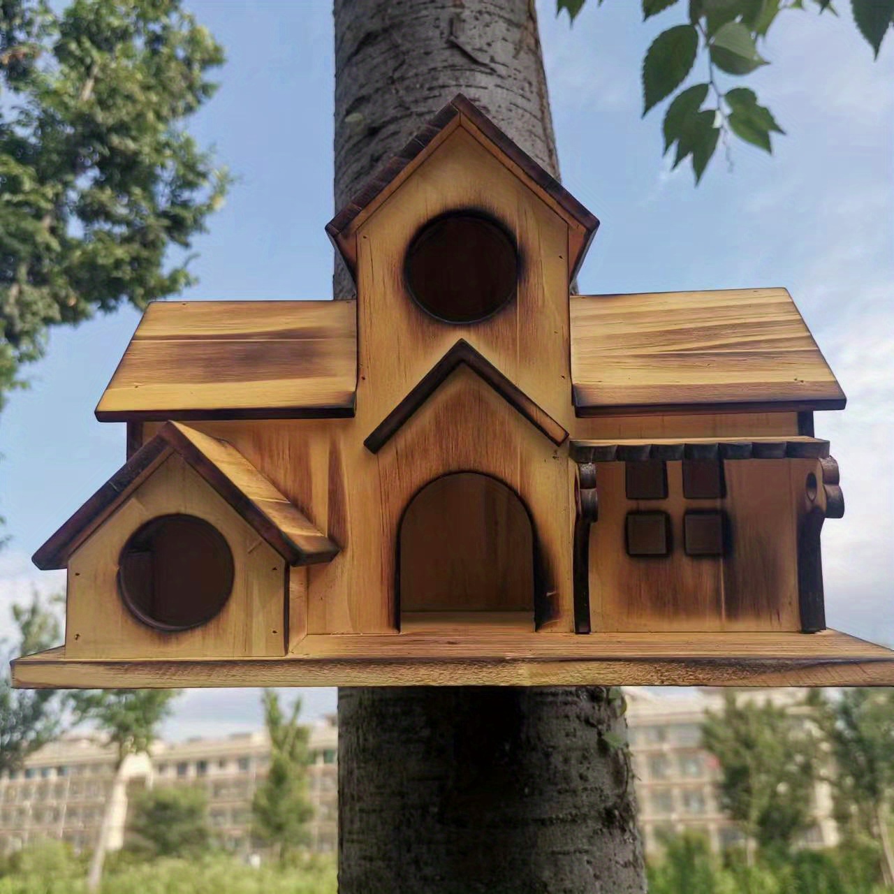 WNJD Maison pour colibri 2022 en bois à suspendre à l'extérieur, 2/3  maisons pour colibris pour l'extérieur pour nidifier (2 pièces, chêne)
