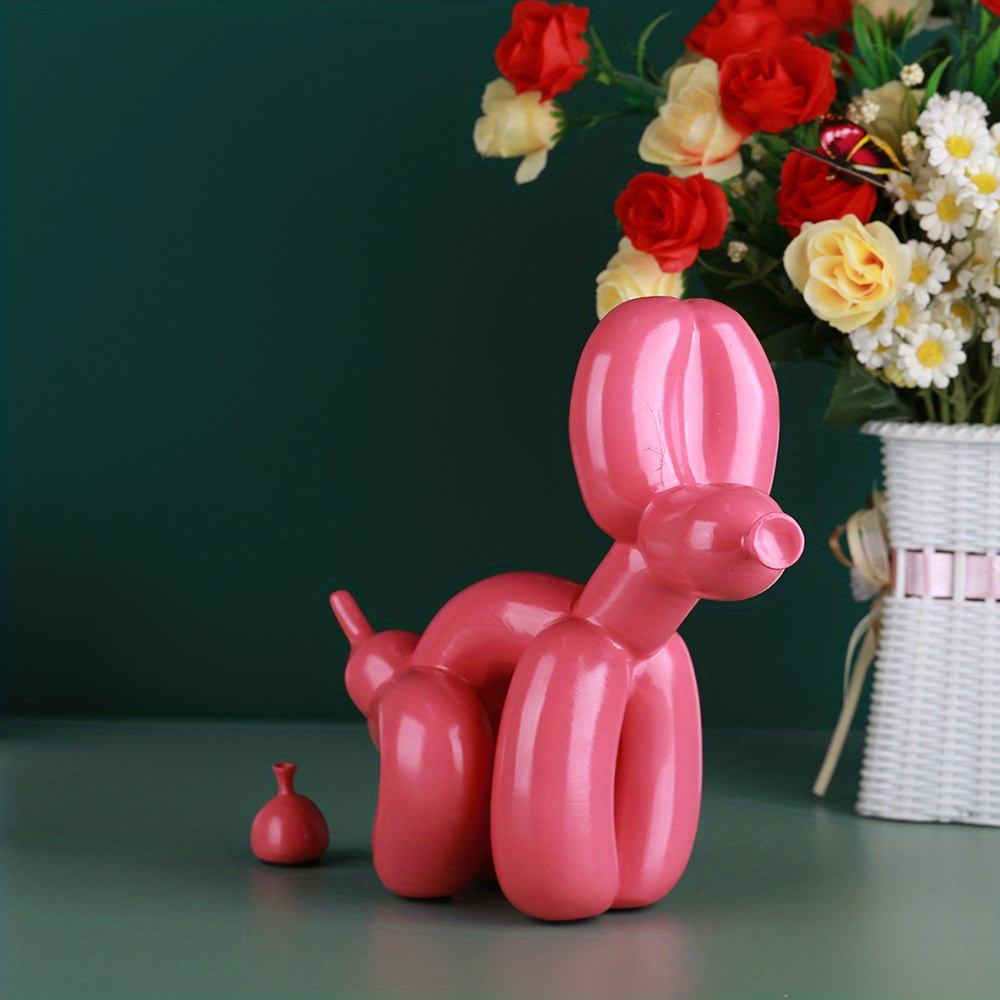 Scultura cane palloncino rosa in poliresina — Qechic