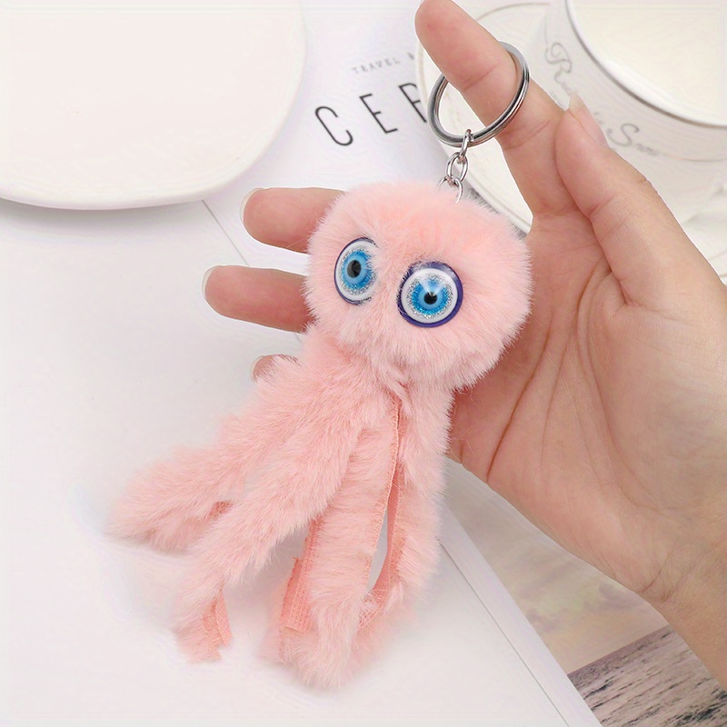1pc Cute Octopus Pom Pom Keychain, Plush Sea Animal Doll Bag