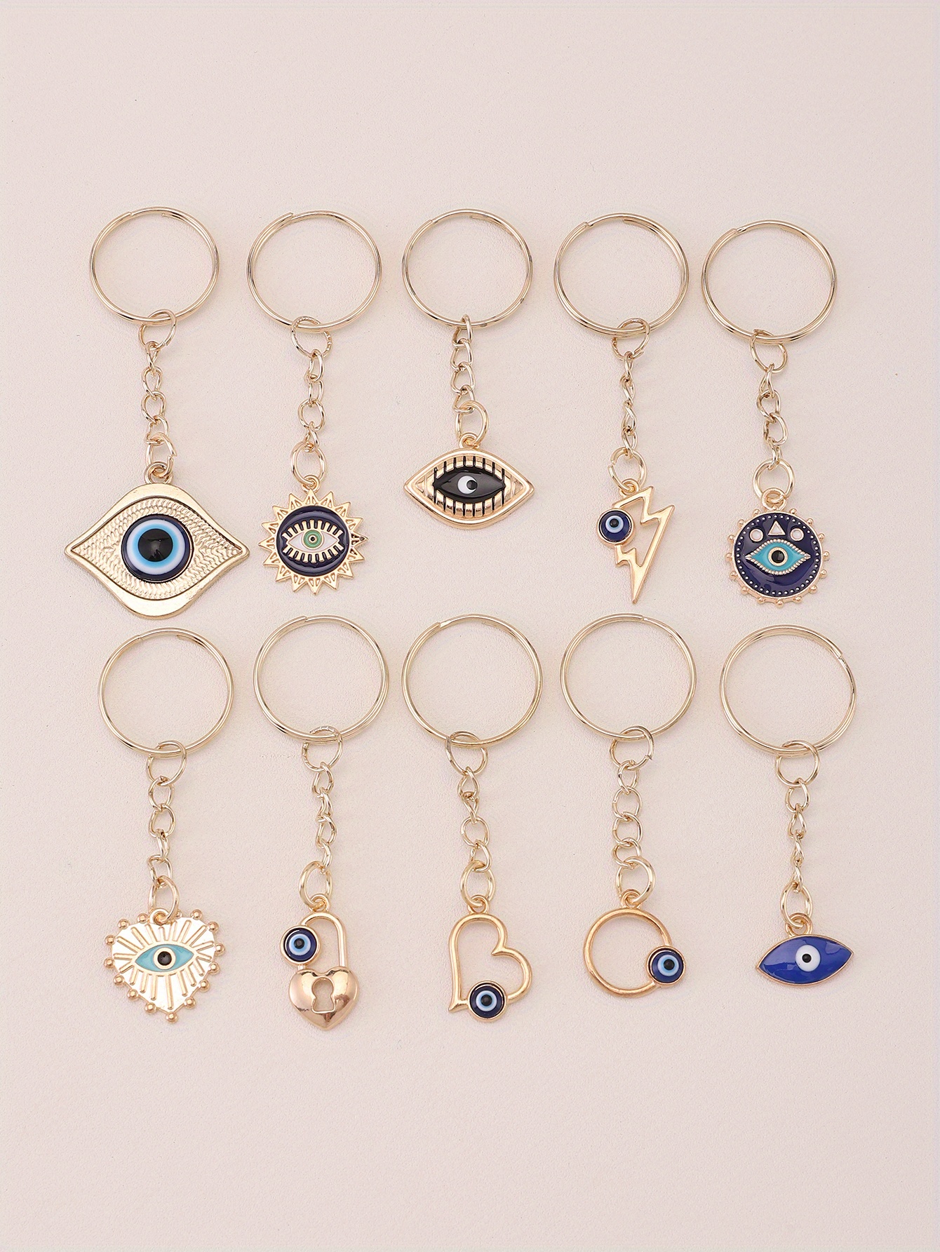 10pcs evil eye keychain amulet good   ring purse bag backpack car key charm party favors jewelry making accessory gift details 1